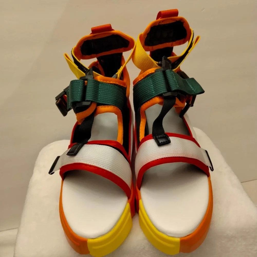 Multicolored chunky ankle strap sandals women size 6.5 - Picture 3 of 7